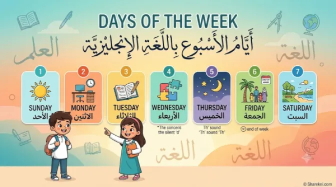 أيام الأسبوع بالإنجليزي: دليل شامل مع النطق والترجمة والصور